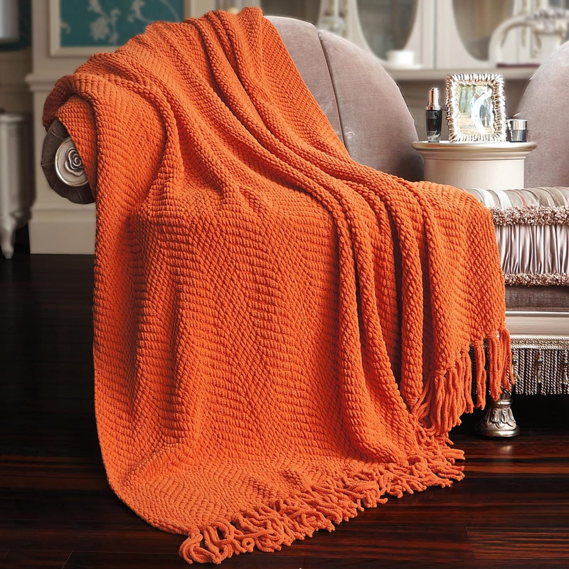 Home Soft Things Orange Throw Blanket Knitted Tweed Throw 50'' x 60'', Burnt Orange, Super Soft Cozy Warm Comfortable Breathable Throw for Living Room Chair Couch Bed Sofa Bedroom Home DÃ©cor - Image 2